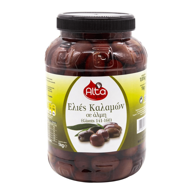 Kalamata Oliven Groß (141-160) (1,61Kg) Alta Gusto (1kg Abtropfgewicht) von Alta Gusto bei Araxxon  - Hochwertiges griechisches Produkt.   Kalamata Oliven Groß (141-160) (1,61Kg) Alta Gusto (1kg Abtropfgewicht) από Alta Gusto στο Araxxon  - Αυθεντικό ελληνικό προϊόν.